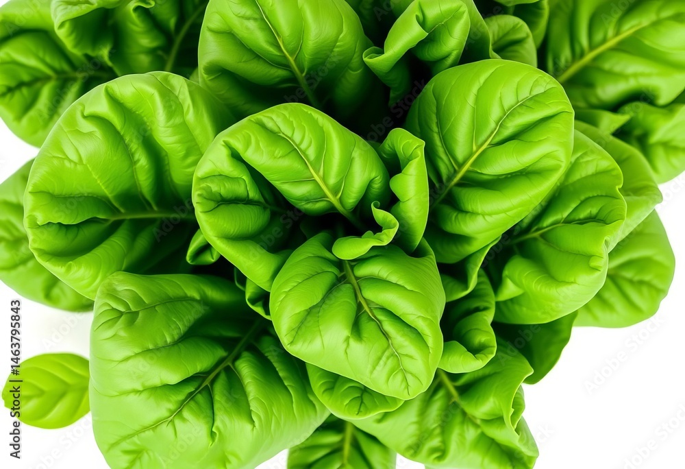 Fototapeta premium Vibrant green spinach leaves, fresh & isolated on white, spinach, leaves