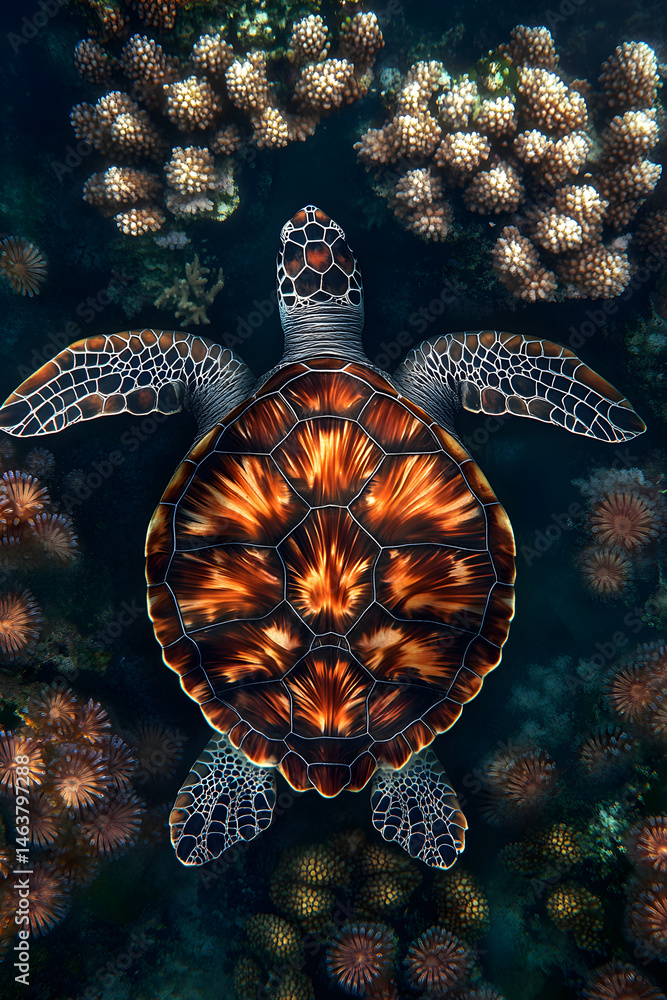 Majestic Sea Turtle in Pristine Ocean Waters Amidst Vibrant Coral Reefs Captured Underwater