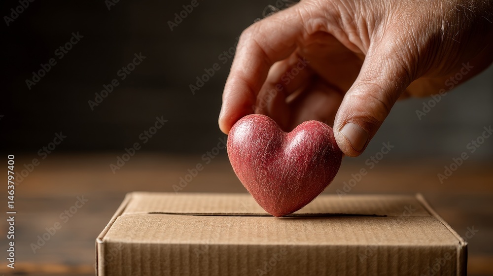Place the heart-shaped symbol into the donation box with one hand. Every small donation can bring about significant change, supporting social causes and spreading love.