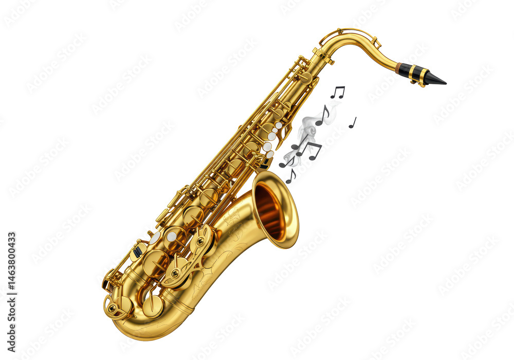 Naklejka premium Isolated Detailed Saxophone with Music Notes Floating in the Air