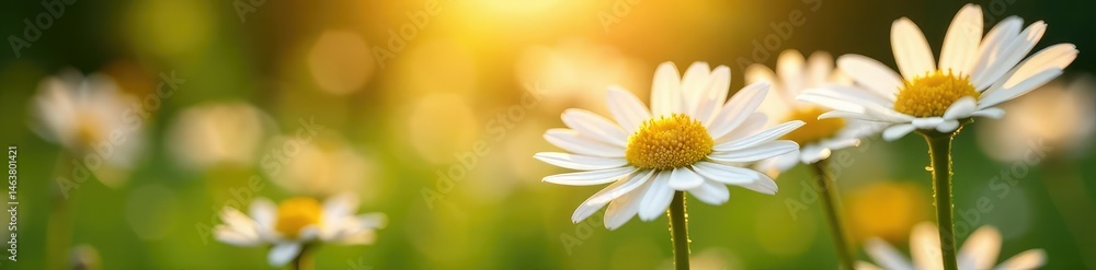 Fototapeta premium Sunlight filters through delicate daisy petals, daisies, garden