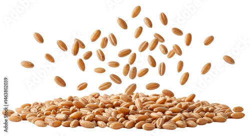 Isolated Stream of Emmer Wheat Grains Falling in Dynamic Motion