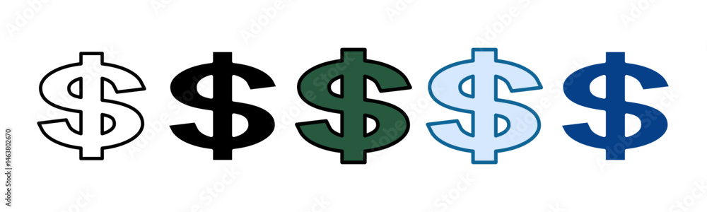 Obraz premium Dollar Sign Icon Set Multiple Style Collection