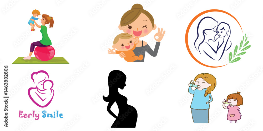 Fototapeta premium Happy Mom and Baby Graphics Set: Editable Vector Designs 