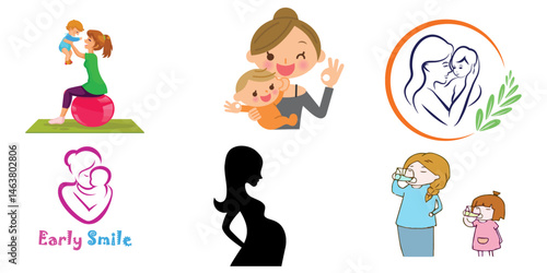 Happy Mom and Baby Graphics Set: Editable Vector Designs
