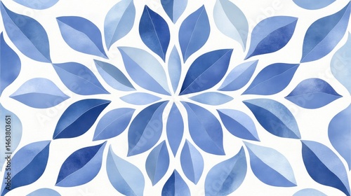 Abstract blue leaf pattern with varying shades creating a floral design suitable for backgrounds