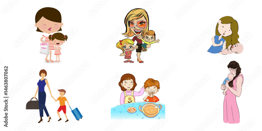 Diverse Motherhood Moments Vector Art: Family Life Illustrations
Diverse Motherhood Moments Vector Art: Family Life Illustrations