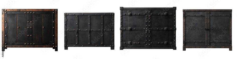 Fototapeta premium Antique and vintage industrial-style furniture for storage and display. long_title:A collection of sturdy, durable antique and vintage-inspired