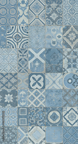 Blue Tile Mosaic Background Repeating Geometric Pattern Illustration