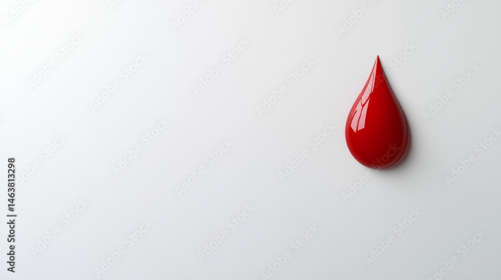Fototapeta premium Minimalistic Concept of a Single Red Blood Drop on White Background