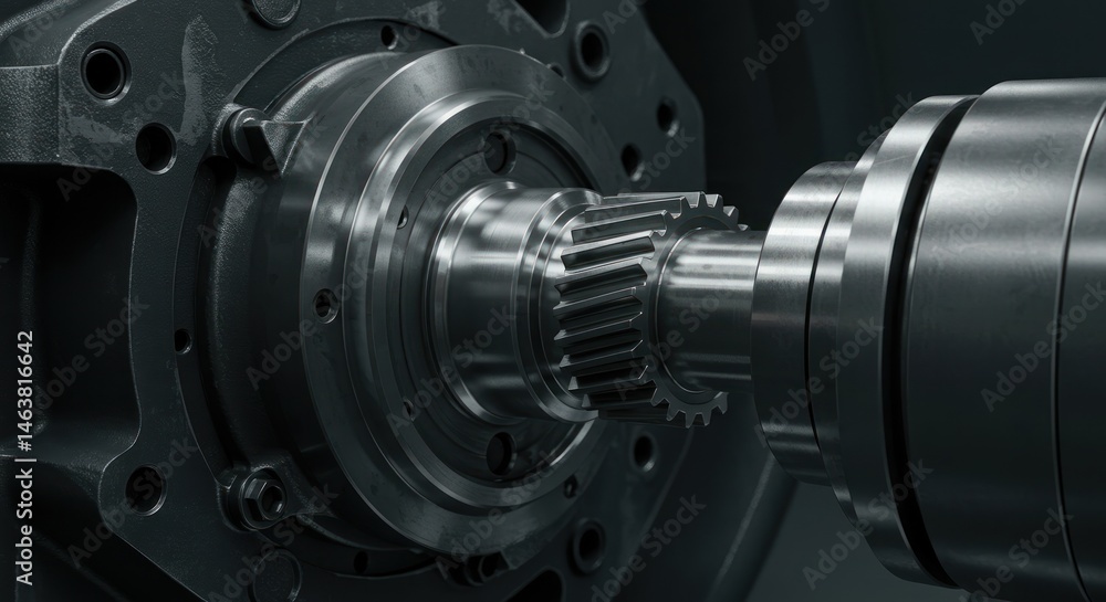 Metal gear being machined by a lathe in a factory setting. Metal gear being machined by a lathe in a factory setting.
