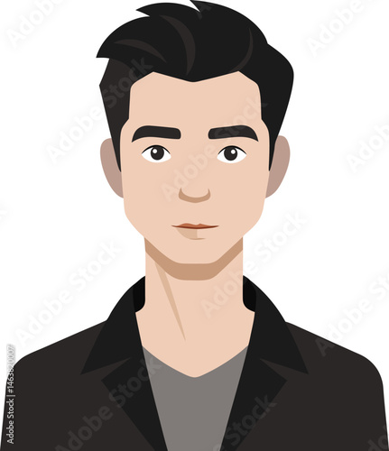 Modern Male Avatar Illustration with Sleek Black Hair and Dark Jacket Style