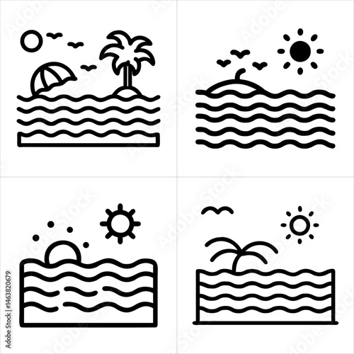 beach sea icon set
