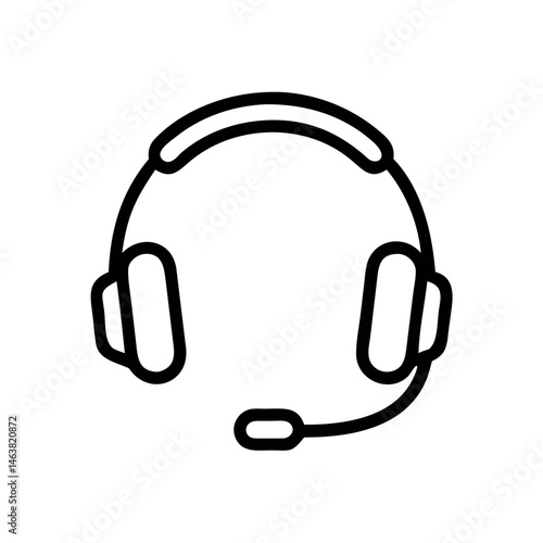 Headset Icon with Microphone in Minimal Line Art Style