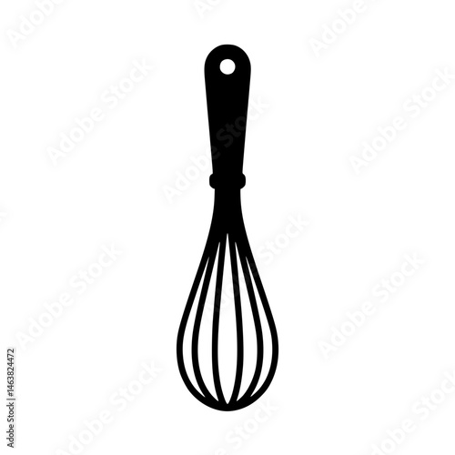 Black silhouette of a kitchen whisk with a handle and wire loops
