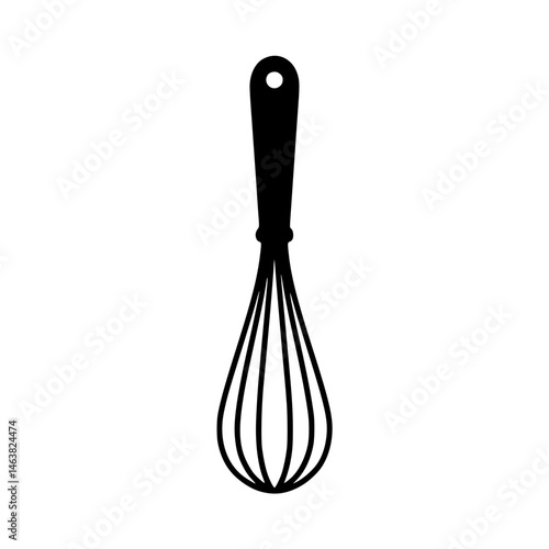 Black silhouette of a kitchen whisk with a handle and wire loops