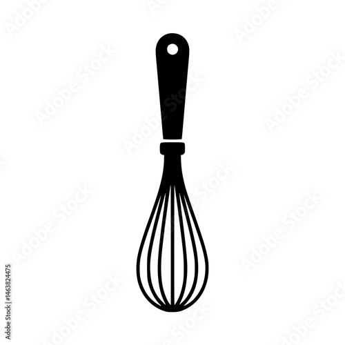 Black silhouette of a kitchen whisk with a handle and wire loops