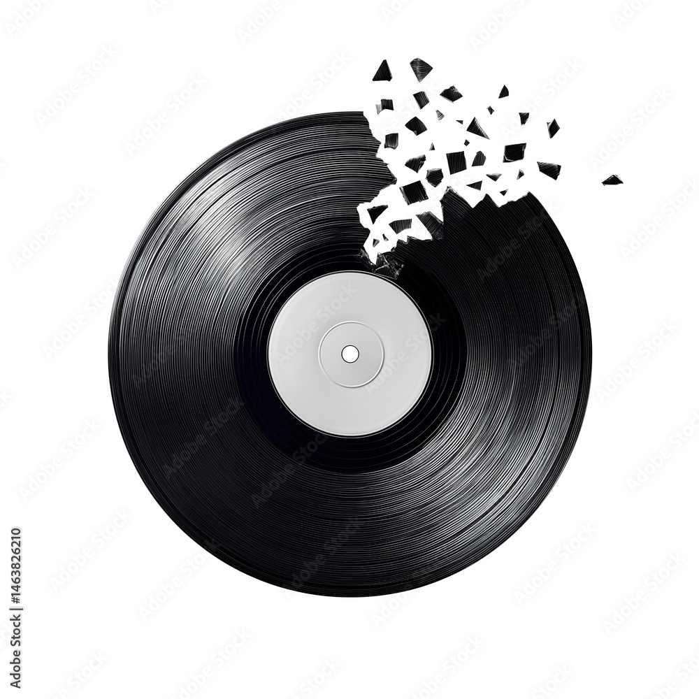 Obraz premium A Broken Vinyl Record Shattered on a Textured Background Music Nostalgia and Loss Concept
