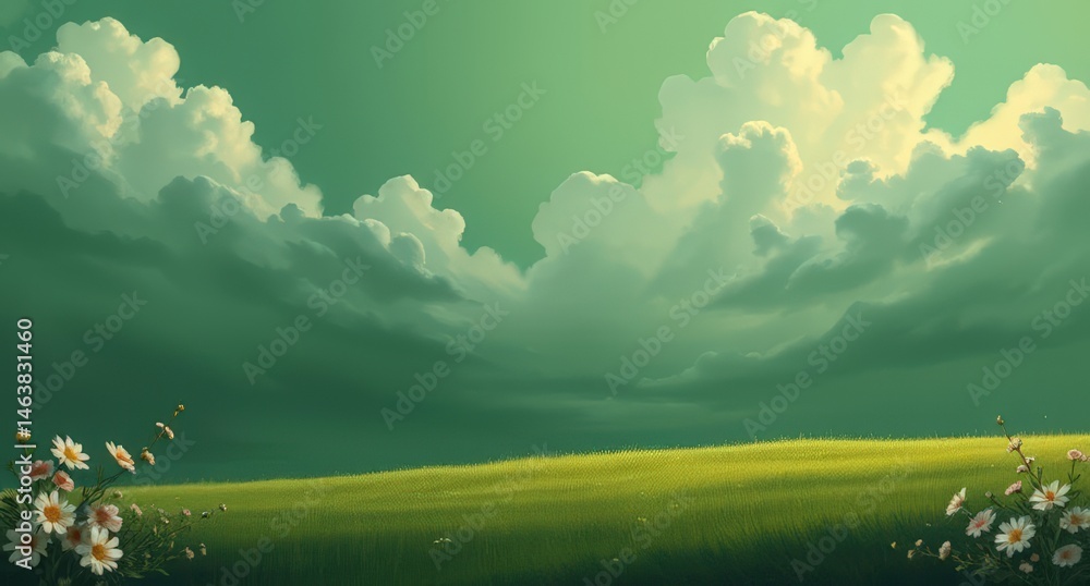 Obraz premium green grass and sky background