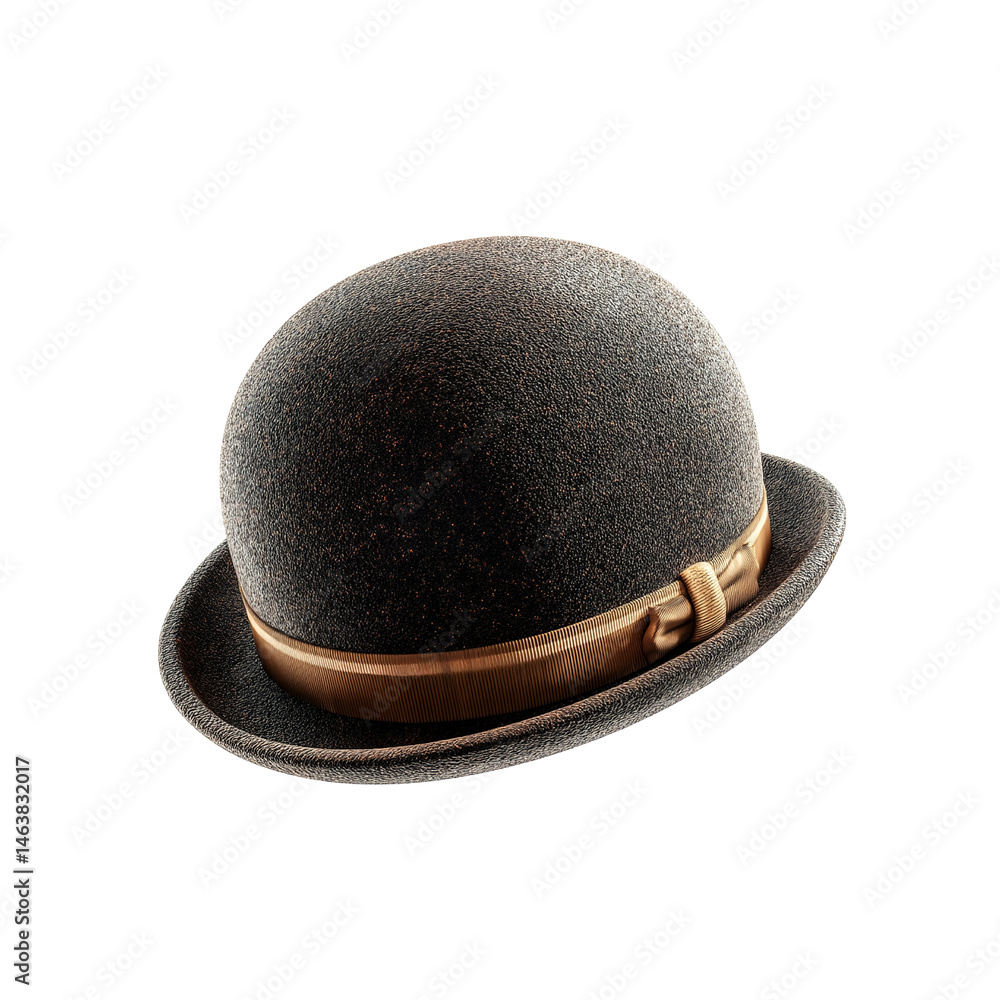 Obraz premium Stylish Dark Brown Bowler Hat with Gold Band - 3D Render