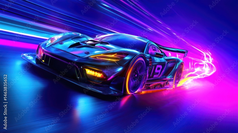 Neon Nightspeed: A Futuristic Race Car Blazing Through a Vibrant, Electric Track Neon Nightspeed: A Futuristic Race Car Blazing Through a Vibrant, Electric Track