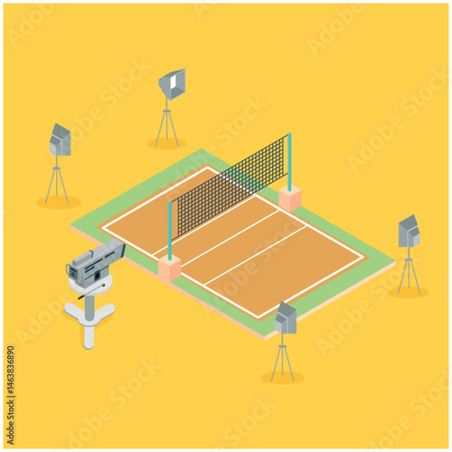 sometric 3d news announcer green cinematographic background, vector illustration