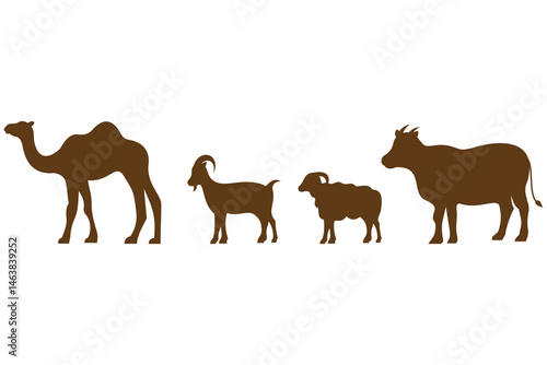 eid al adha muslim celebration of animal sacrifice sheep goat camel and cow.