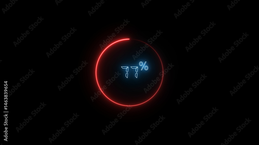 Obraz premium 77 Number Digital percentage counter illustration. red circular bar. black background 4k video.