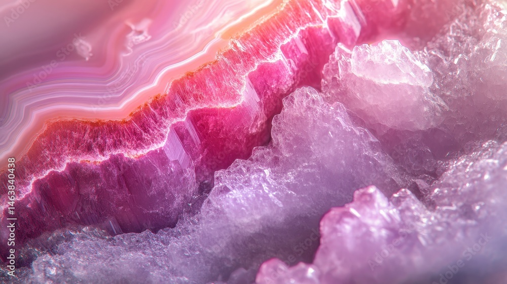 Macro shot of a vibrant pink and purple agate stone with crystal formations. Ideal for backgrounds, textures, or designs needing a gem-like quality. Macro shot of a vibrant pink and purple agate stone with crystal formations. Ideal for backgrounds, textures, or designs needing a gem-like quality.