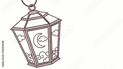 Decorative Lantern With Moon and Clouds Design Hanging Against a Plain Background
