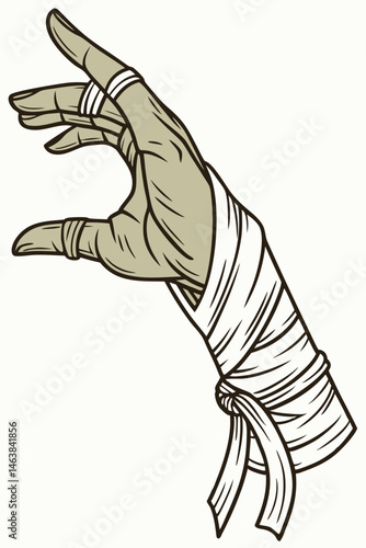 Hand Wrapped in Gauze With a Gesture, Symbolizing Recovery and Strength in Sports or Martial Arts