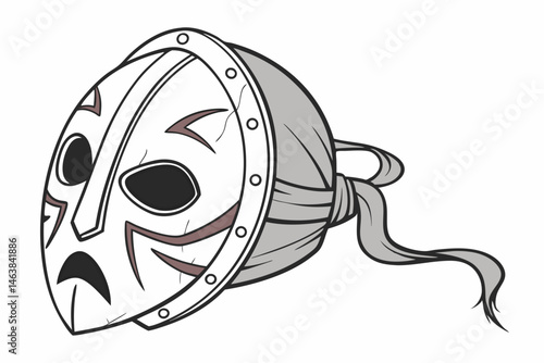 Mask Design Depicting a Warrior With Intricate Patterns and a Ponytail Showcasing Cultural Significance and Artistic Craftsmanship