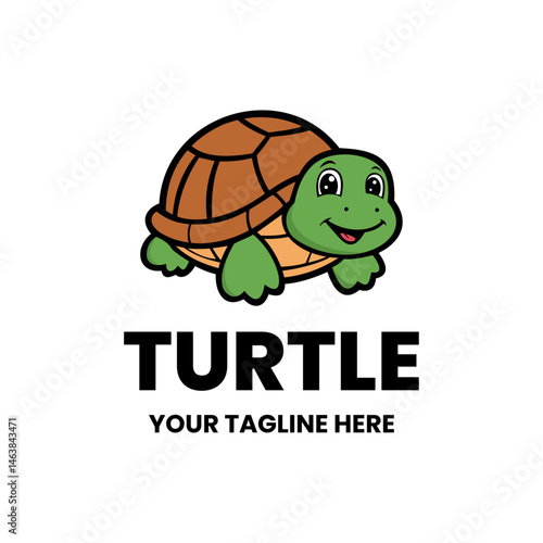 Cute Cartoon Turtle Mascot Logo Vector