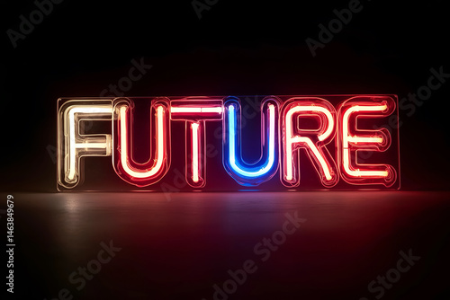 Illuminated Future, A Vibrant Neon Sign Against a Dark Backdrop