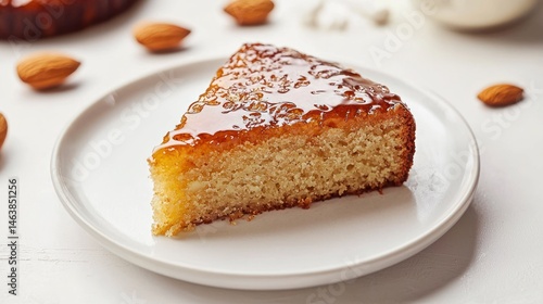 Wallpaper Mural A piece of paleo almond cake with honey glaze on a white background Torontodigital.ca