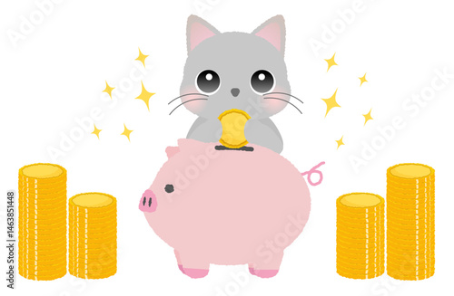 豚の貯金箱とお金のイラスト