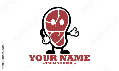 food piece meat funny cartoon face, mascot cartoon healthy food piece of meat vector Icon and sticker of a meat cartoon character logo design