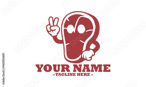 food piece meat funny cartoon face, mascot cartoon healthy food piece of meat vector Icon and sticker of a meat cartoon character logo design