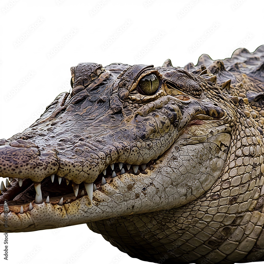 Obraz premium ワニの迫力ある横顔 暗い影と輝く瞳