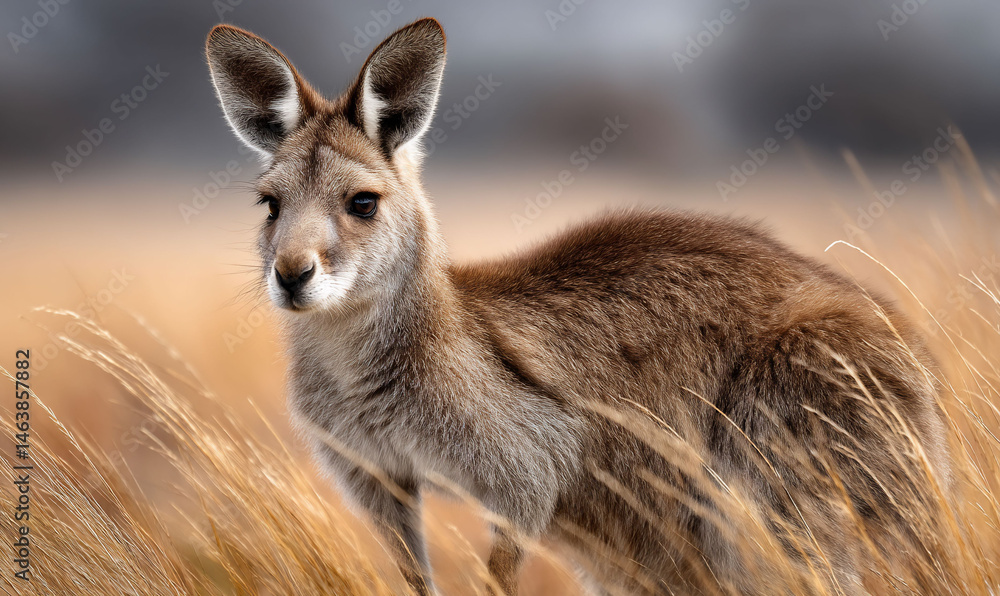 Fototapeta premium Kangaroo in golden grass field