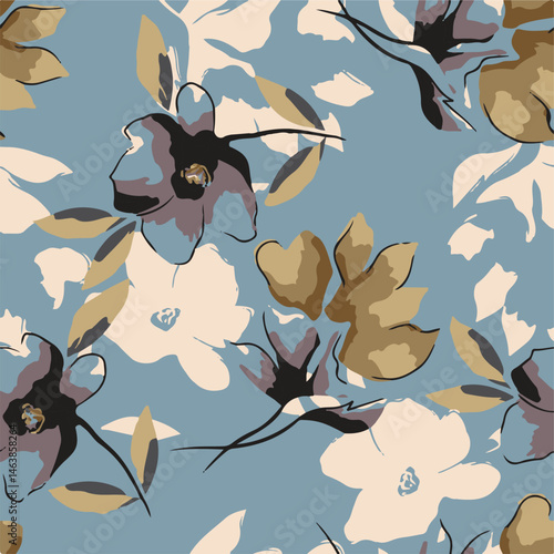 abstract, vector, monochrome, big flowers, all over textiles design, illustration digital image can be used for wrapping paper