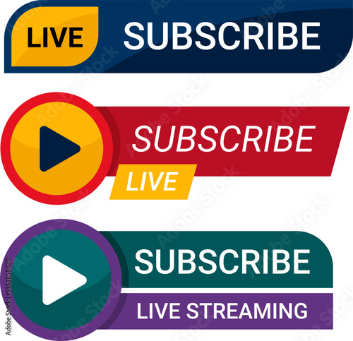 Modern Live Streaming and Subscribe Button Collection