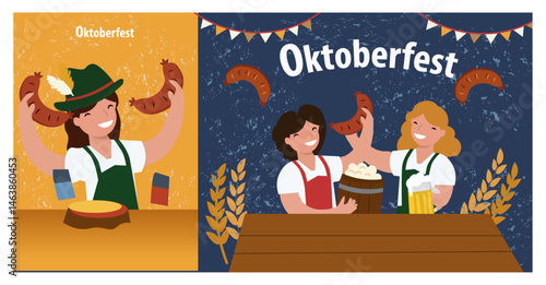 Festive Oktoberfest Banner Vector Illustration Set - Beer, Sausages, Pretzels & Celebration Graphics-01