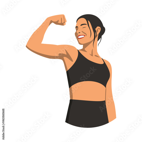 Happy Woman Flexing Her Biceps After a Workout