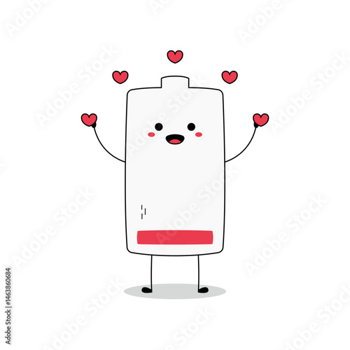 Cute low battery cartoon character spreading love doodle