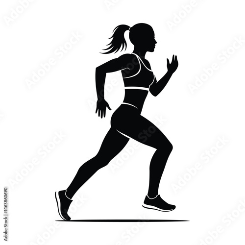 Running woman silhouette on white background