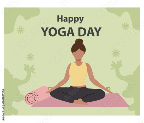 Happy Yoga Day Vector Illustration Set - Women in Poses for Social Media-06