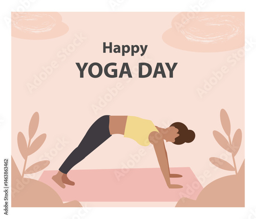 Happy Yoga Day Vector Illustration Set - Women in Poses for Social Media-01
