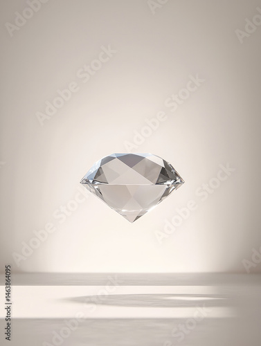 Obraz na płótnie Pure white diamond gemstone floating above neutral background, sparkling with clarity and brilliance, minimalistic and elegant, evoking sense of luxury and purity w salonie