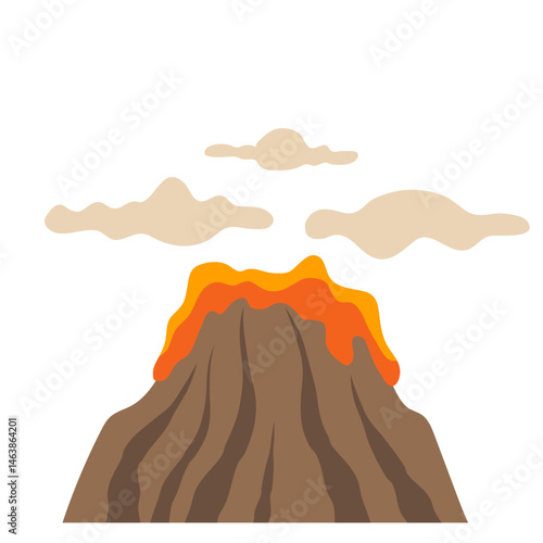 Illustration of Volcano Erupting with Lava and Smoke